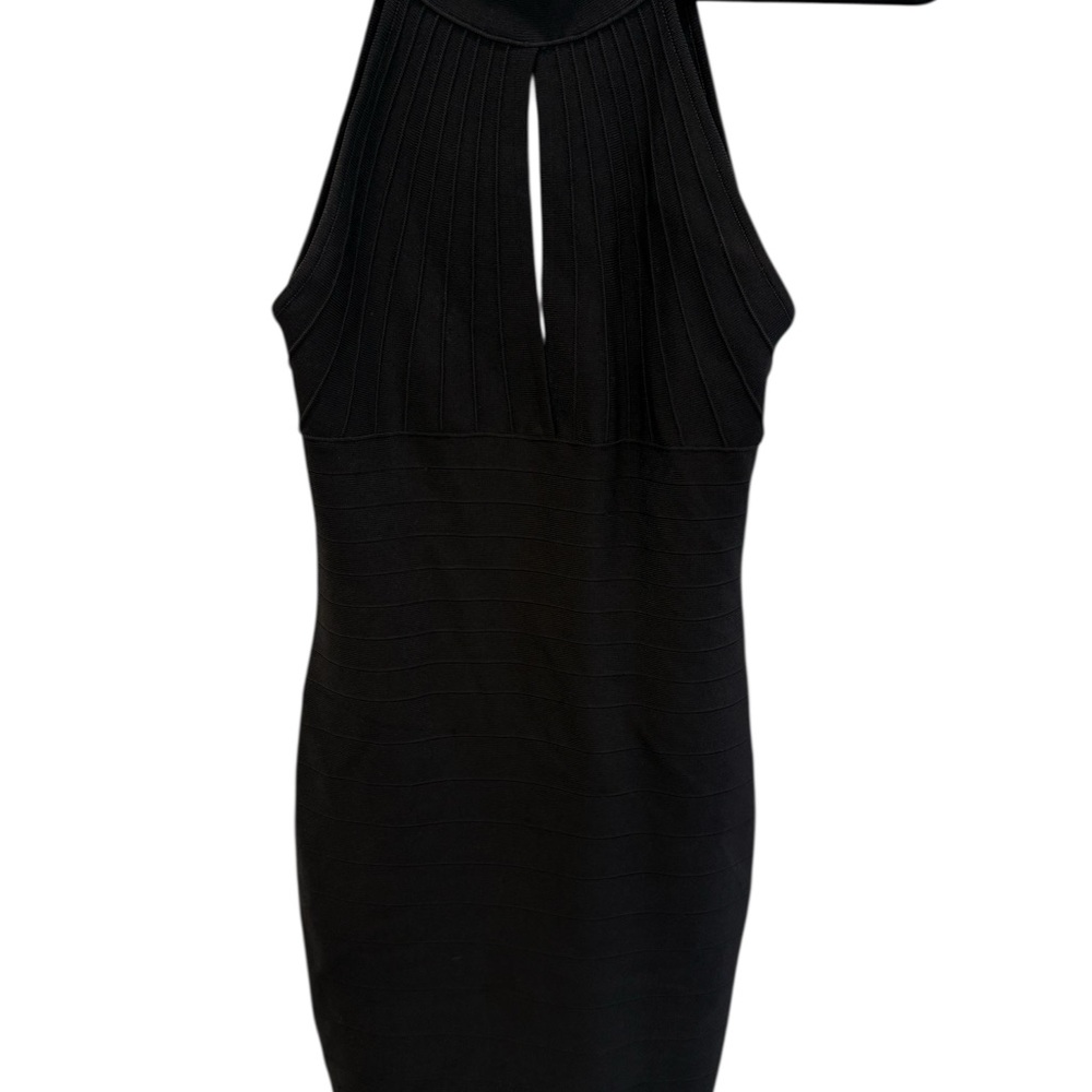 Marciano Black Ribbed Bodycon Dress with Keyhole Front and Back